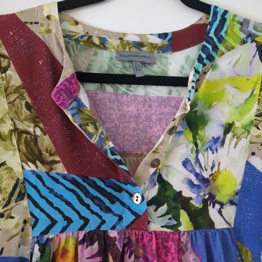 Anthropologie Floral Patchwork Feminine boho Blouse - Multicolor Sz xs petite - Picture 4 of 7